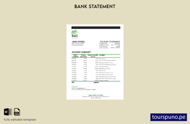 listo para imprimir Plantilla de Excel de extracto bancario de Guinea Bissau Ban